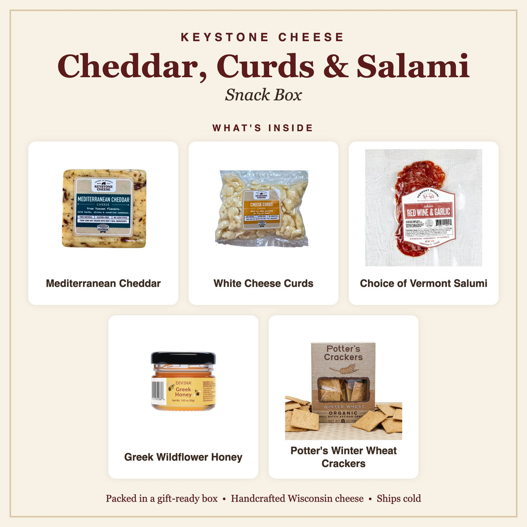 What's inside the Cheddar, Curds & Salami Snack Box